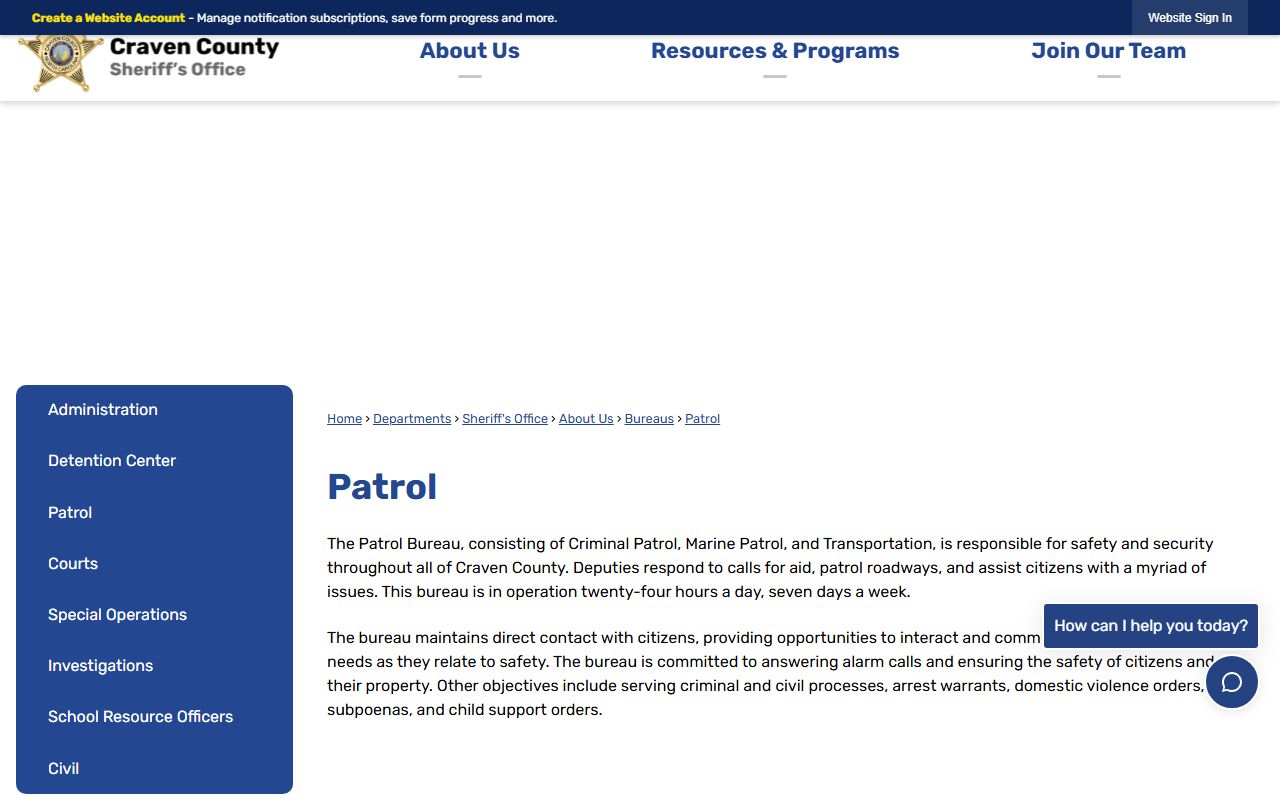 Craven County arrest records Patrol and process service