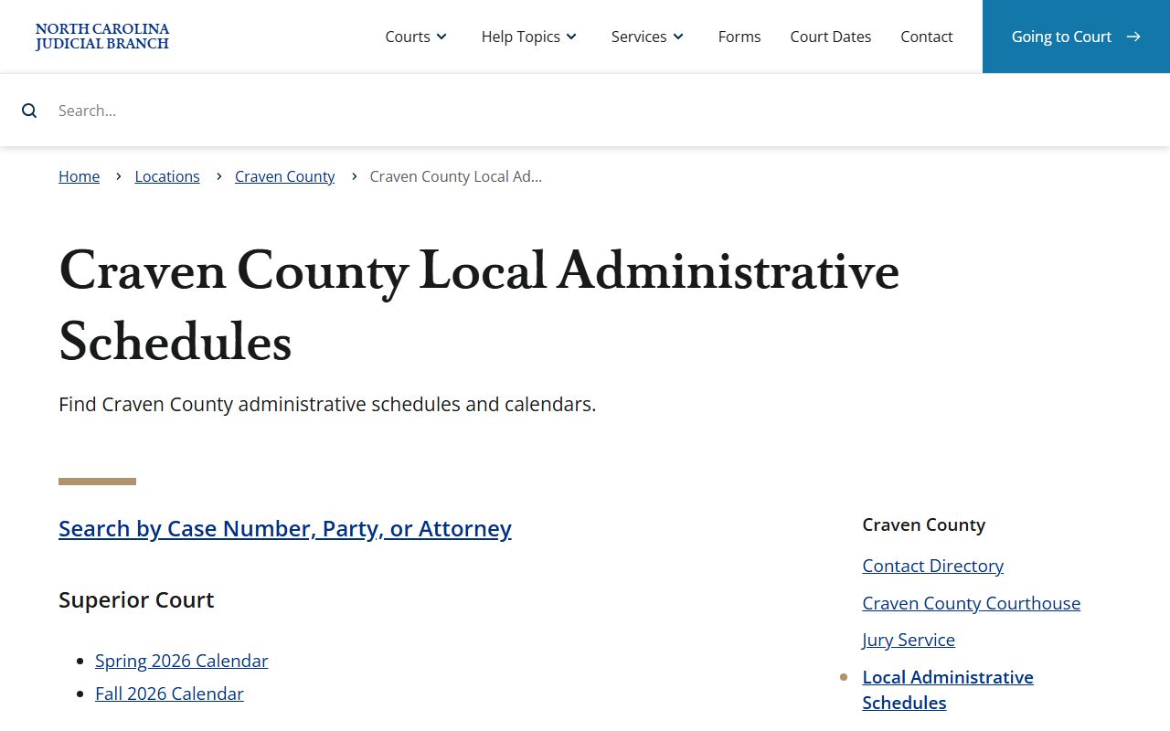 Craven County court dockets local administrative schedules