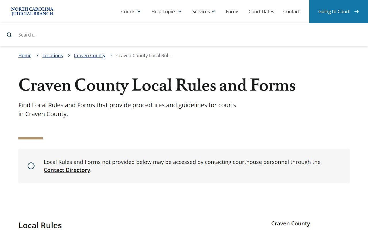 Craven County court dockets local rules and forms