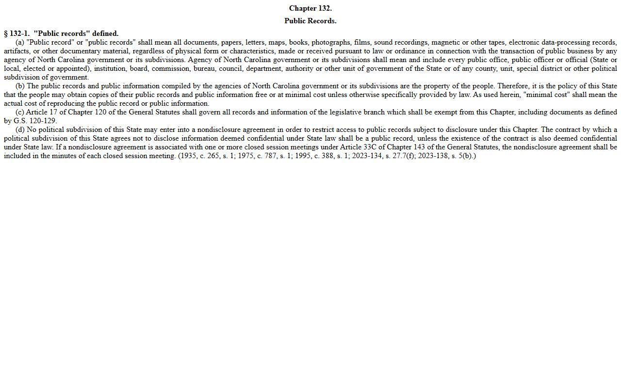 Craven County court records North Carolina public records statute