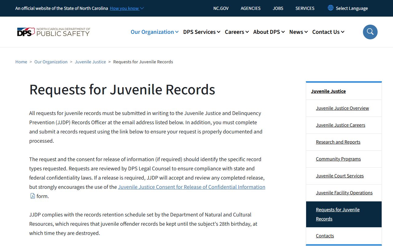 Craven County District Court juvenile records request guidance