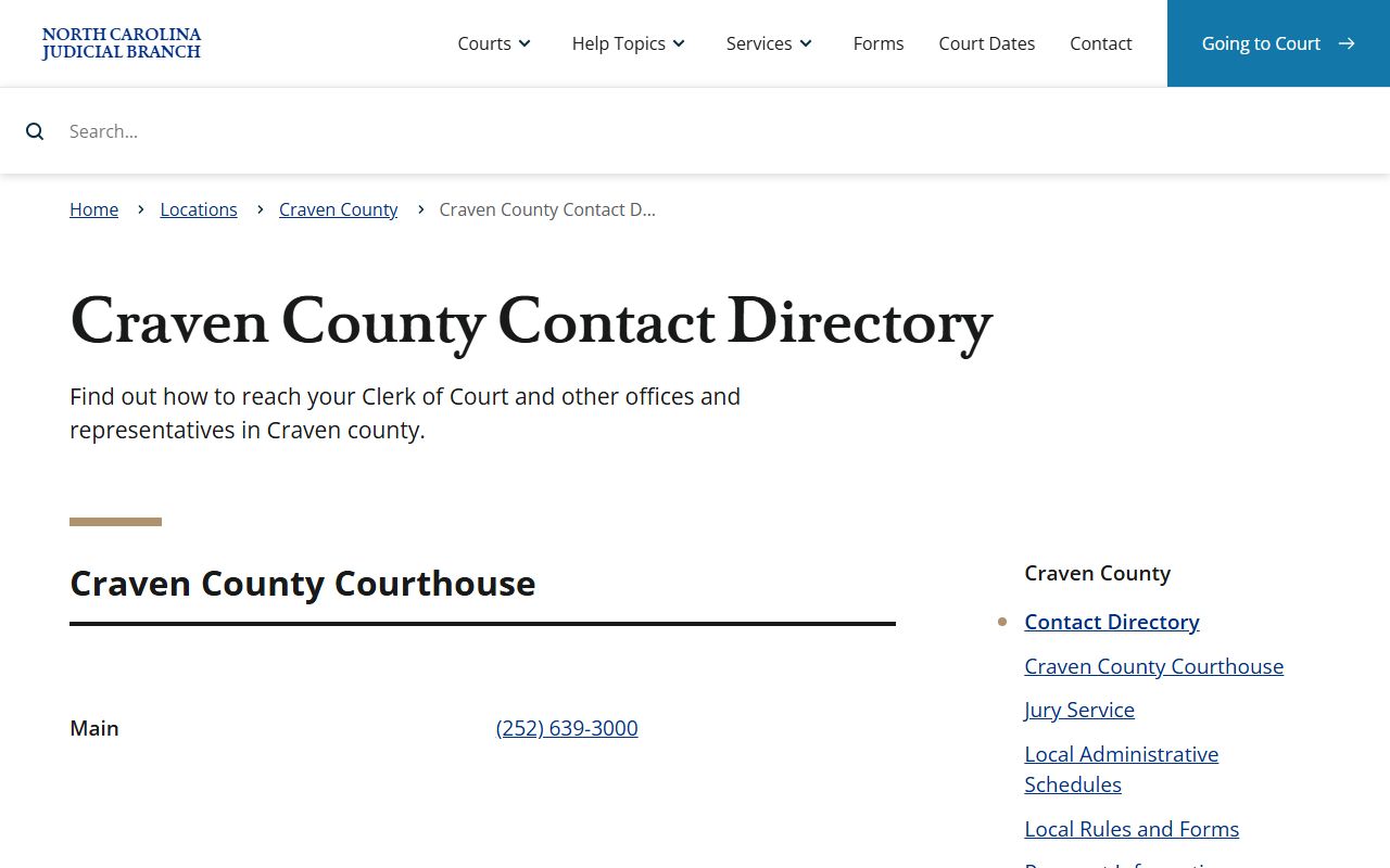 Craven County court records contact directory