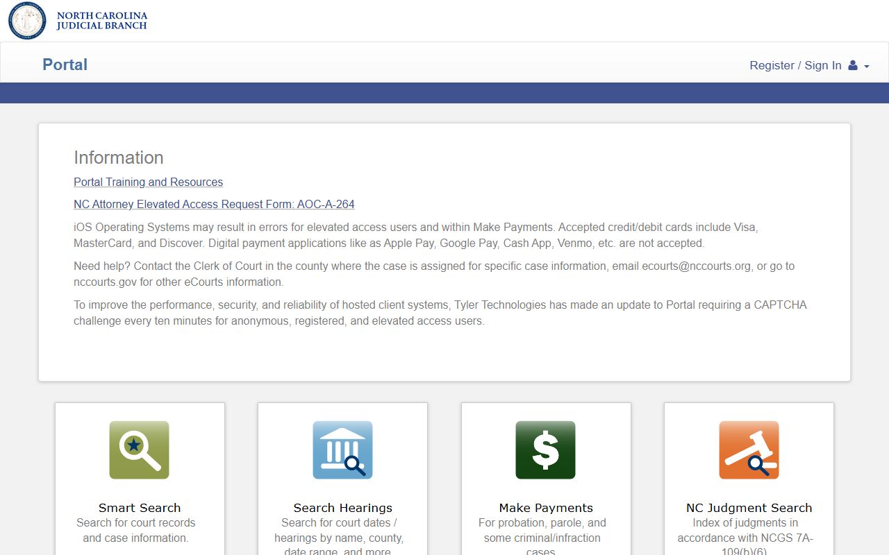 Craven County court records search in the North Carolina eCourts Portal