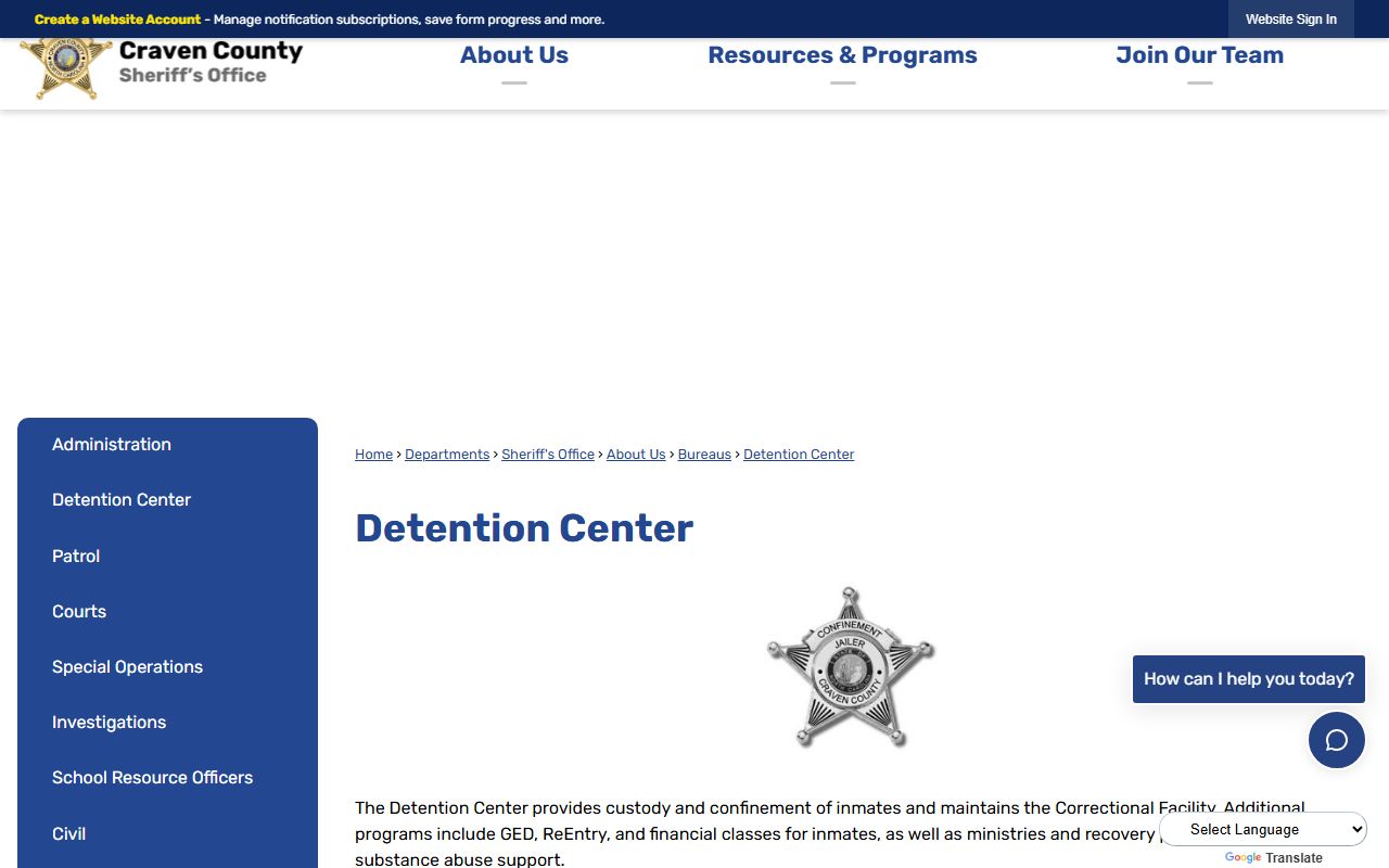 Craven County inmate records detention center source