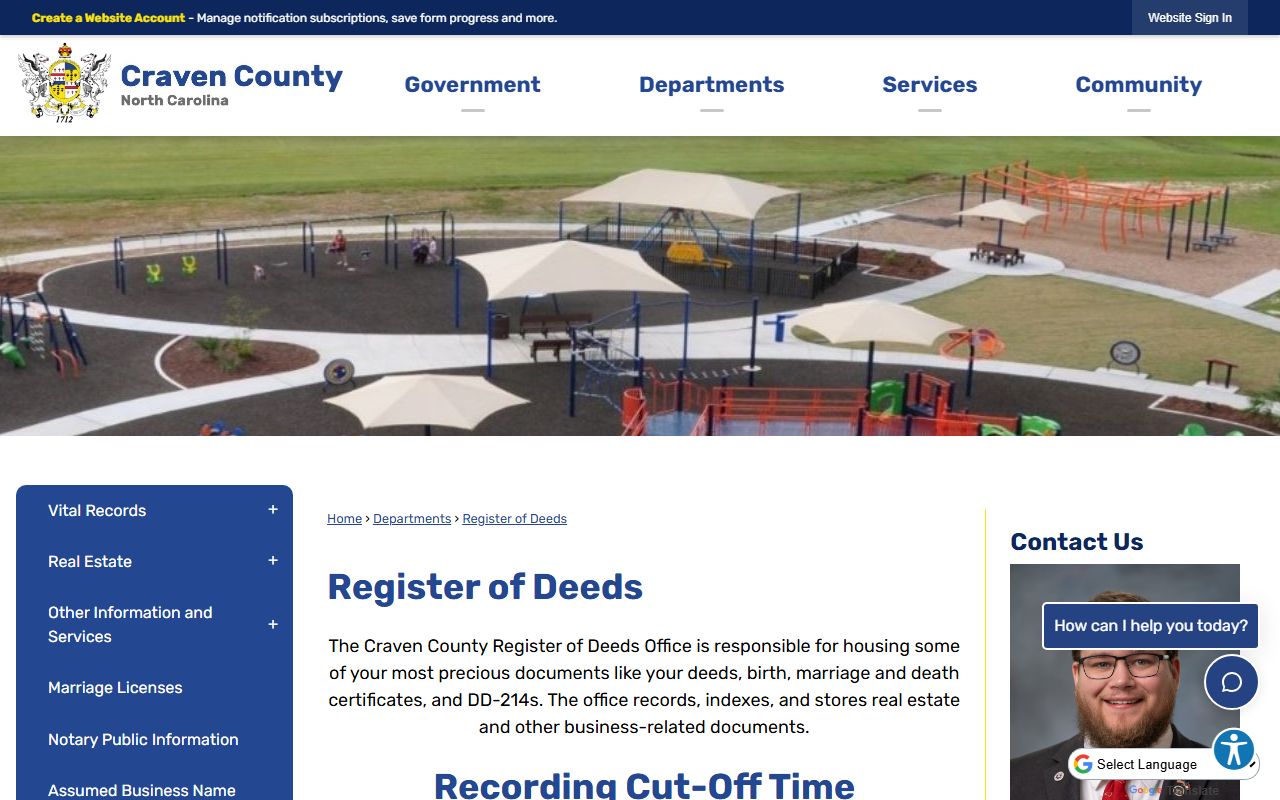 Craven County marriage and divorce records Register of Deeds source