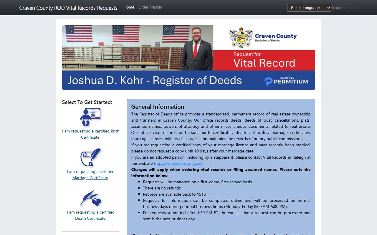 Craven County marriage records Permitium vital records portal