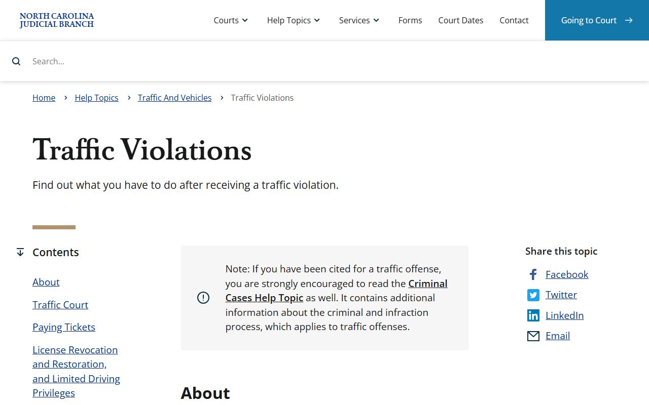 Craven County traffic court records North Carolina traffic violations guidance